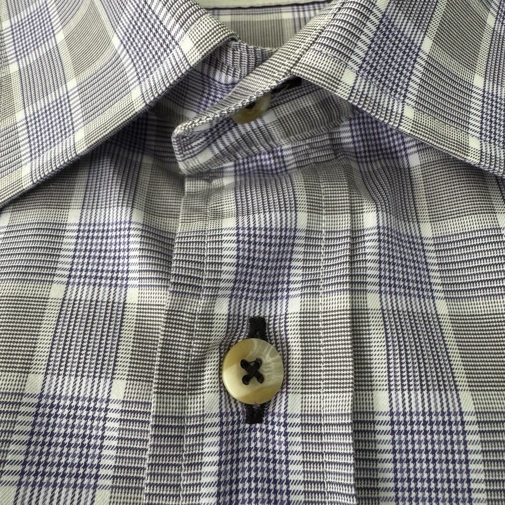 David Donahue Dress Shirt Mens Medium Purple Plaid Check Cotton Classic Fit - Picture 8 of 12